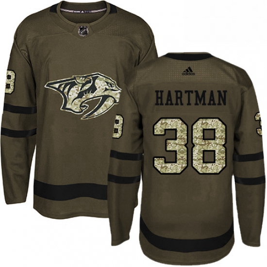 Mens Adidas Nashville Predators 38 Ryan Hartman Authentic Green Salute to Service NHL Jersey