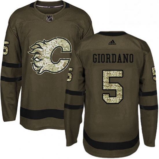 Mens Adidas Calgary Flames 5 Mark Giordano Authentic Green Salute to Service NHL Jersey