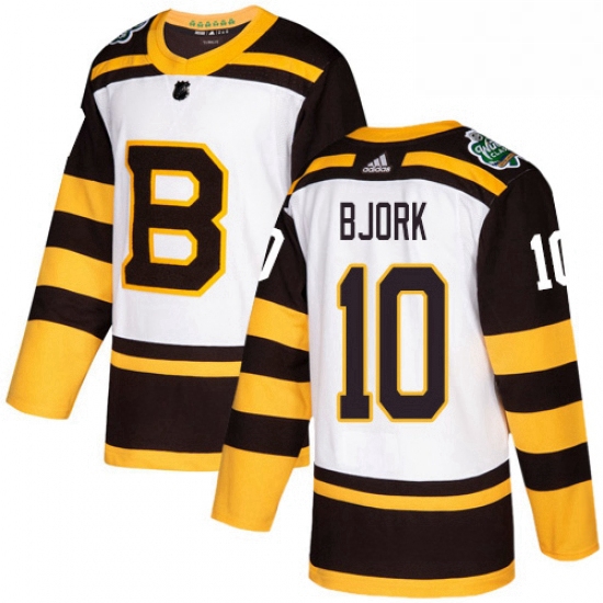 Mens Adidas Boston Bruins 10 Anders Bjork Authentic White 2019 Winter Classic NHL Jersey