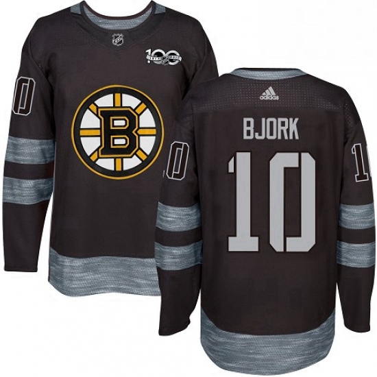 Mens Adidas Boston Bruins 10 Anders Bjork Authentic Black 1917 2017 100th Anniversary NHL Jersey