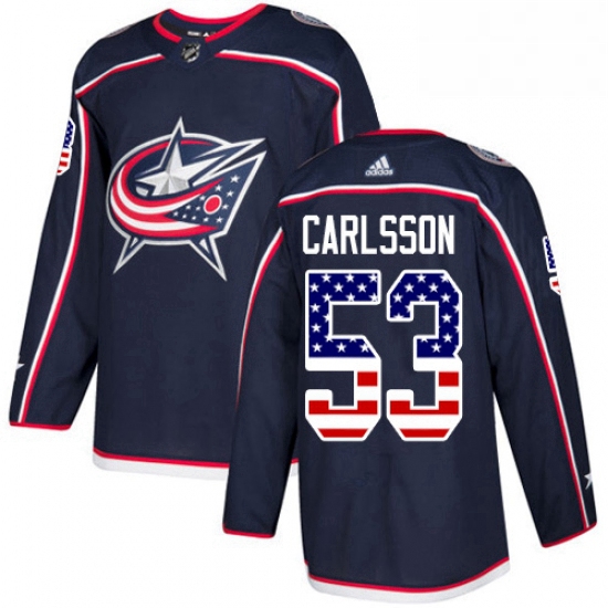 Mens Adidas Columbus Blue Jackets 53 Gabriel Carlsson Authentic Navy Blue USA Flag Fashion NHL Jerse