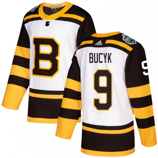 Mens Adidas Boston Bruins 9 Johnny Bucyk Authentic White 2019 Winter Classic NHL Jersey