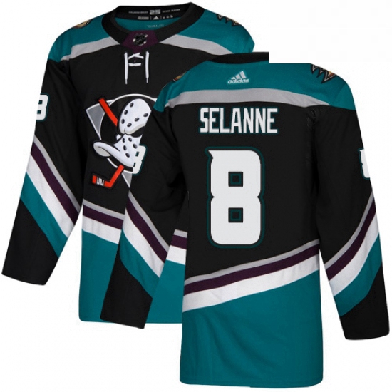 Mens Adidas Anaheim Ducks 8 Teemu Selanne Authentic Black Teal Third NHL Jersey