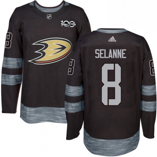 Mens Adidas Anaheim Ducks 8 Teemu Selanne Authentic Black 1917 2017 100th Anniversary NHL Jersey