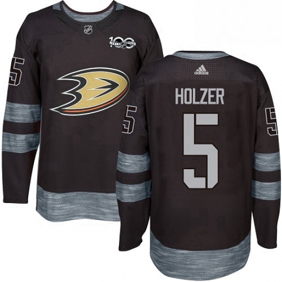 Mens Adidas Anaheim Ducks 5 Korbinian Holzer Premier Black 1917 2017 100th Anniversary NHL Jersey