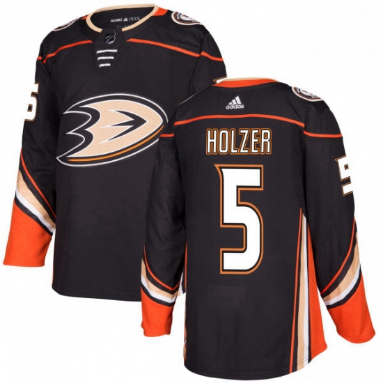 Mens Adidas Anaheim Ducks 5 Korbinian Holzer Authentic Black Hom