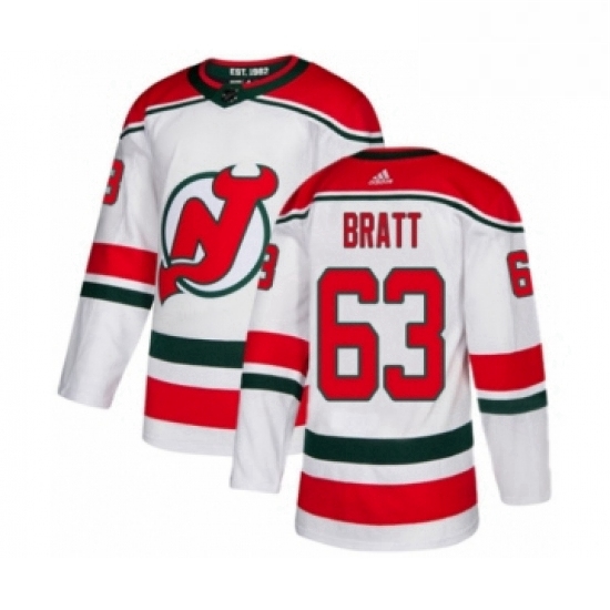 Mens Adidas New Jersey Devils 63 Jesper Bratt Premier White Alternate NHL Jersey