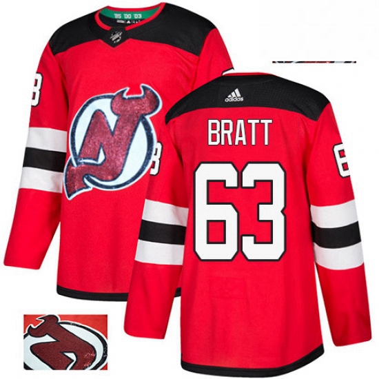 Mens Adidas New Jersey Devils 63 Jesper Bratt Authentic Red Fashion Gold NHL Jersey