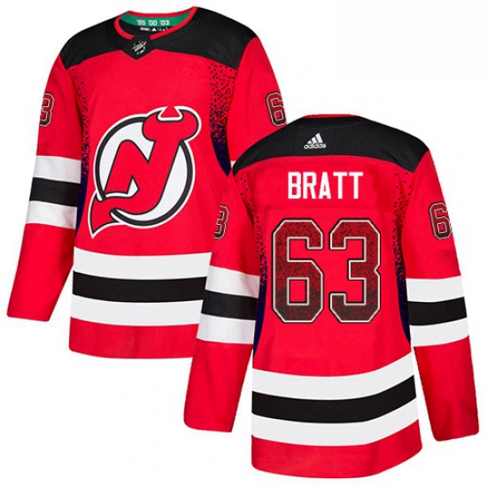 Mens Adidas New Jersey Devils 63 Jesper Bratt Authentic Red Drift Fashion NHL Jersey