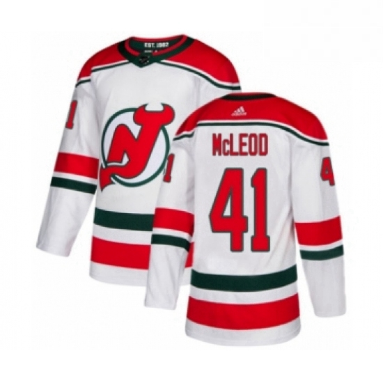 Mens Adidas New Jersey Devils 41 Michael McLeod Premier White Alternate NHL Jersey