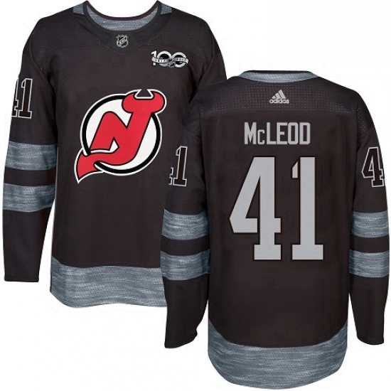 Mens Adidas New Jersey Devils 41 Michael McLeod Authentic Black 1917 2017 100th Anniversary NHL Jers