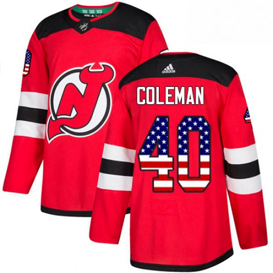 Mens Adidas New Jersey Devils 40 Blake Coleman Authentic Red USA Flag Fashion NHL Jersey