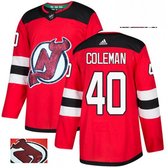 Mens Adidas New Jersey Devils 40 Blake Coleman Authentic Red Fashion Gold NHL Jersey