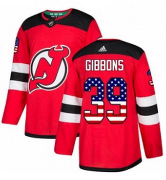 Mens Adidas New Jersey Devils 39 Brian Gibbons Authentic Red USA