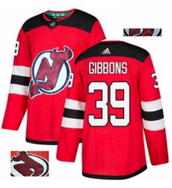 Mens Adidas New Jersey Devils 39 Brian Gibbons Authentic Red Fashion Gold NHL Jersey