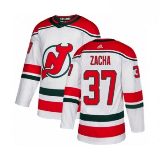 Mens Adidas New Jersey Devils 37 Pavel Zacha Premier White Alternate NHL Jersey