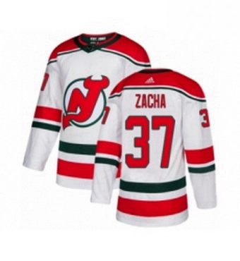 Mens Adidas New Jersey Devils 37 Pavel Zacha Authentic White Alternate NHL Jersey