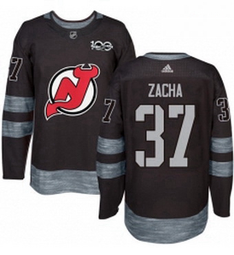 Mens Adidas New Jersey Devils 37 Pavel Zacha Authentic Black 1917 2017 100th Anniversary NHL Jersey