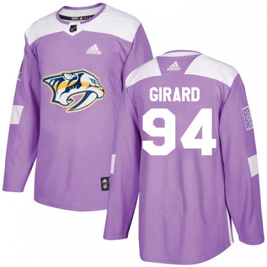 Mens Adidas Nashville Predators 94 Samuel Girard Authentic Purple Fights Cancer Practice NHL Jersey