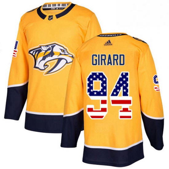 Mens Adidas Nashville Predators 94 Samuel Girard Authentic Gold USA Flag Fashion NHL Jersey