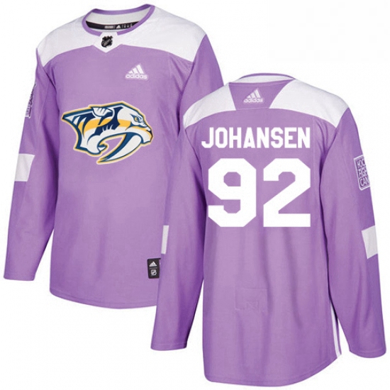 Mens Adidas Nashville Predators 92 Ryan Johansen Authentic Purple Fights Cancer Practice NHL Jersey