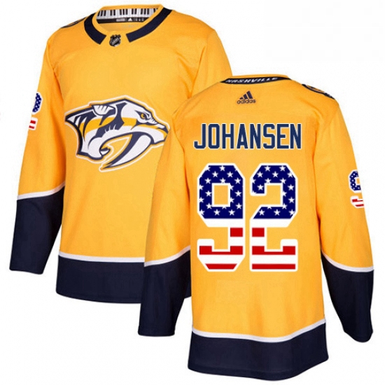 Mens Adidas Nashville Predators 92 Ryan Johansen Authentic Gold USA Flag Fashion NHL Jersey