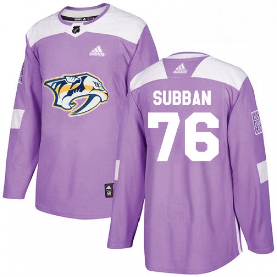 Mens Adidas Nashville Predators 76 PK Subban Authentic Purple Fights Cancer Practice NHL Jersey