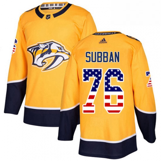 Mens Adidas Nashville Predators 76 PK Subban Authentic Gold USA Flag Fashion NHL Jersey