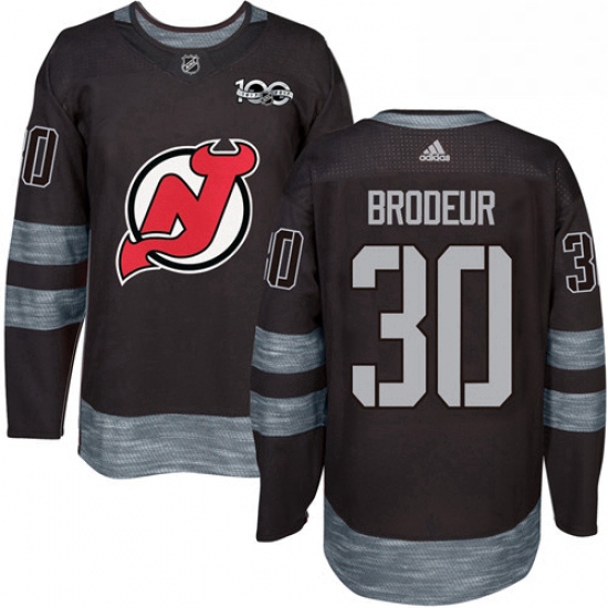 Mens Adidas New Jersey Devils 30 Martin Brodeur Authentic Black 1917 2017 100th Anniversary NHL Jers