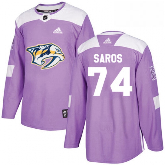 Mens Adidas Nashville Predators 74 Juuse Saros Authentic Purple Fights Cancer Practice NHL Jersey