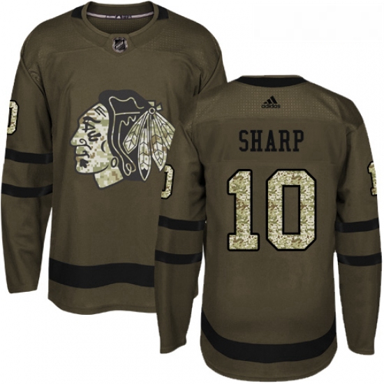 Youth Adidas Chicago Blackhawks 10 Patrick Sharp Authentic Green Salute to Service NHL Jersey