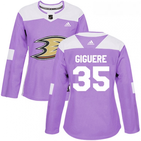 Womens Adidas Anaheim Ducks 35 Jean Sebastien Giguere Authentic Purple Fights Cancer Practice NHL Je