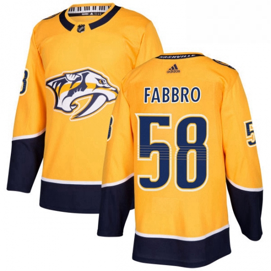 Mens Adidas Nashville Predators 58 Dante Fabbro Premier Gold Home NHL Jersey