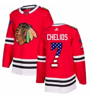 Youth Adidas Chicago Blackhawks 7 Chris Chelios Authentic Red USA Flag Fashion NHL Jersey