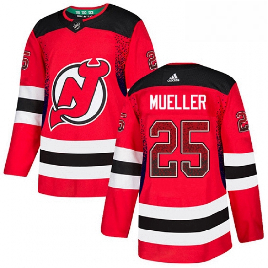 Mens Adidas New Jersey Devils 25 Mirco Mueller Authentic Red Drift Fashion NHL Jersey