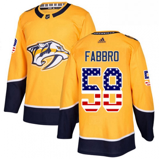 Mens Adidas Nashville Predators 58 Dante Fabbro Authentic Gold USA Flag Fashion NHL Jersey