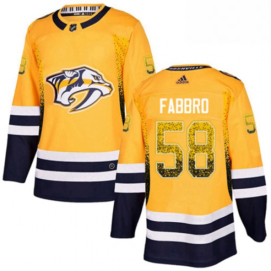 Mens Adidas Nashville Predators 58 Dante Fabbro Authentic Gold Drift Fashion NHL Jersey