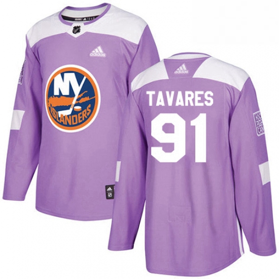 Mens Adidas New York Islanders 91 John Tavares Authentic Purple Fights Cancer Practice NHL Jersey