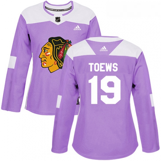 Womens Adidas Chicago Blackhawks 19 Jonathan Toews Authentic Purple Fights Cancer Practice NHL Jerse