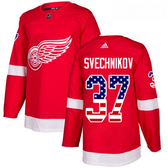 Youth Adidas Detroit Red Wings 37 Evgeny Svechnikov Authentic Red USA Flag Fashion NHL Jersey