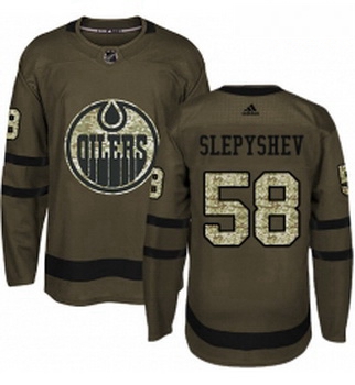 Youth Adidas Edmonton Oilers 58 Anton Slepyshev Authentic Green Salute to Service NHL Jersey