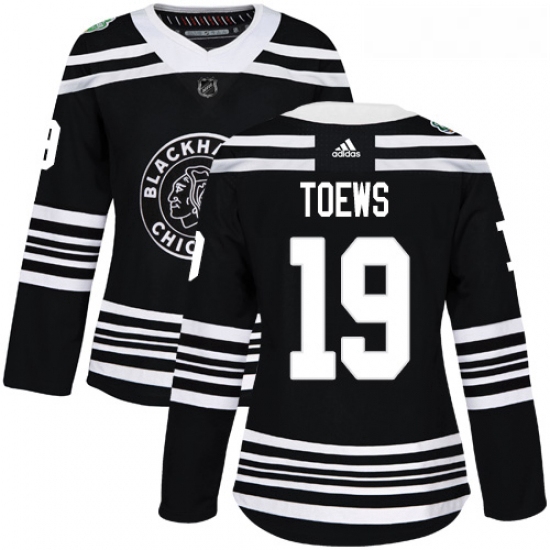 Womens Adidas Chicago Blackhawks 19 Jonathan Toews Authentic Black 2019 Winter Classic NHL Jersey