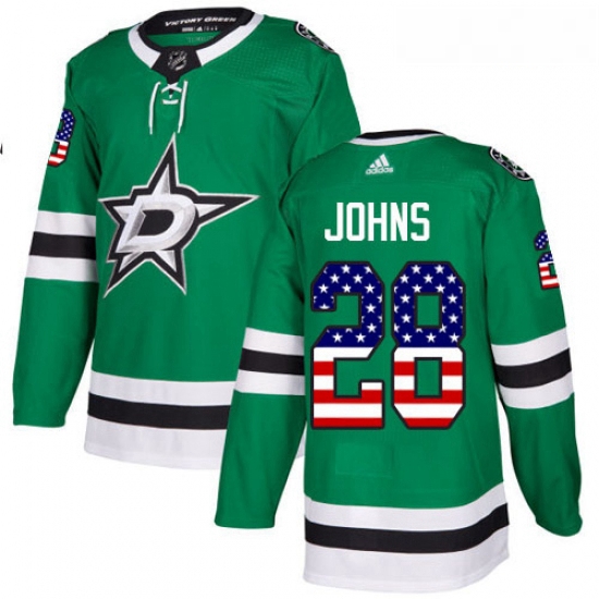 Youth Adidas Dallas Stars 28 Stephen Johns Authentic Green USA Flag Fashion NHL Jersey