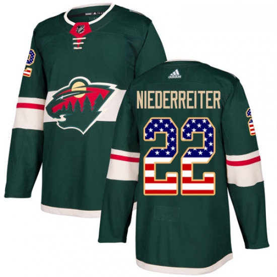 Youth Adidas Minnesota Wild 22 Nino Niederreiter Authentic Green USA Flag Fashion NHL Jersey