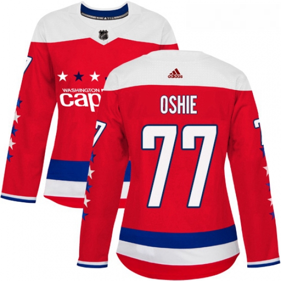 Womens Adidas Washington Capitals 77 TJ Oshie Authentic Red Alternate NHL Jersey