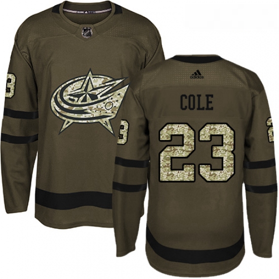 Youth Adidas Columbus Blue Jackets 23 Ian Cole Authentic Green Salute to Service NHL Jersey