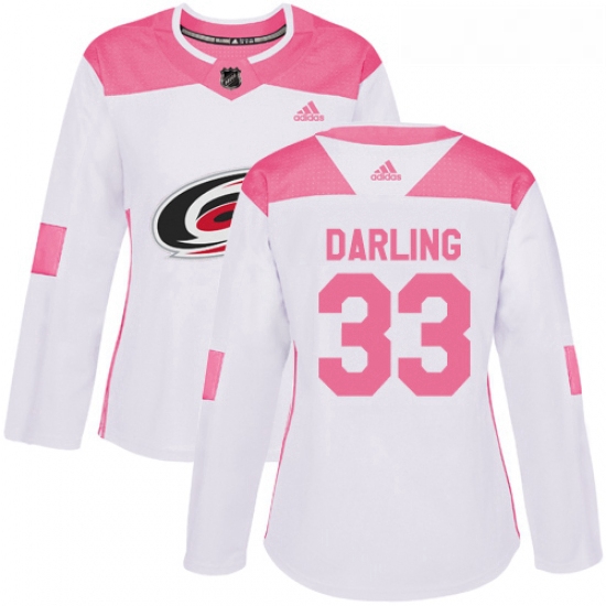 Womens Adidas Carolina Hurricanes 33 Scott Darling Authentic WhitePink Fashion NHL Jersey