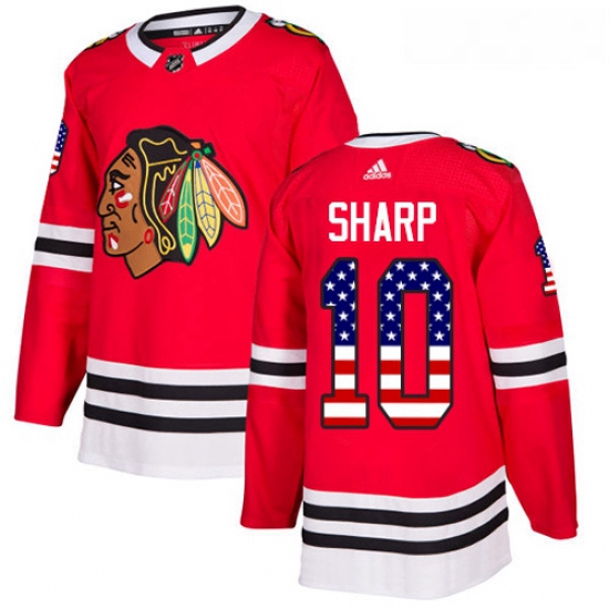 Youth Adidas Chicago Blackhawks 10 Patrick Sharp Authentic Red USA Flag Fashion NHL Jersey