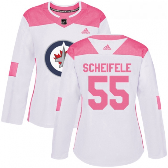 Womens Adidas Winnipeg Jets 55 Mark Scheifele Authentic WhitePink Fashion NHL Jersey