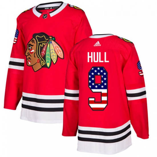 Youth Adidas Chicago Blackhawks 9 Bobby Hull Authentic Red USA Flag Fashion NHL Jersey